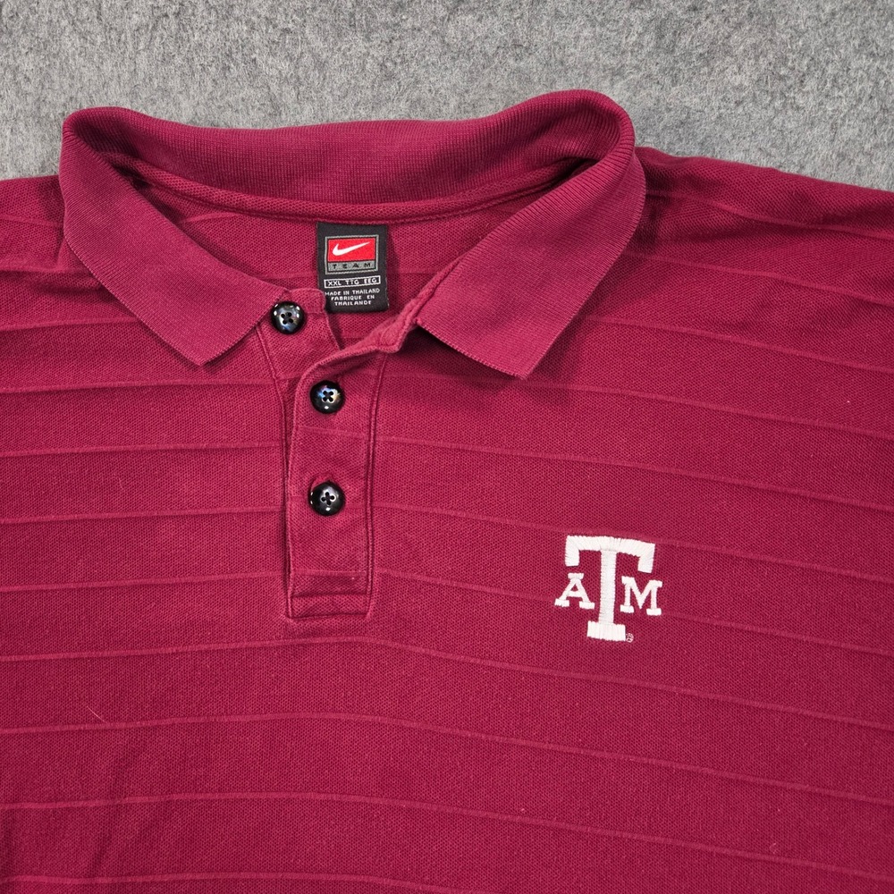 Texas A&M Aggies Polo Shirt Mens XXL Maroon Short Sleeve Nike Team Cotton Stripe